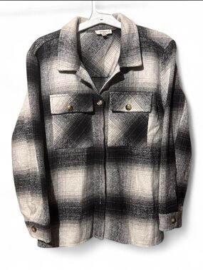 Umgee Plaid Shacket Black White Ombre Shirt Jacket Oversized Flannel Cozy XL